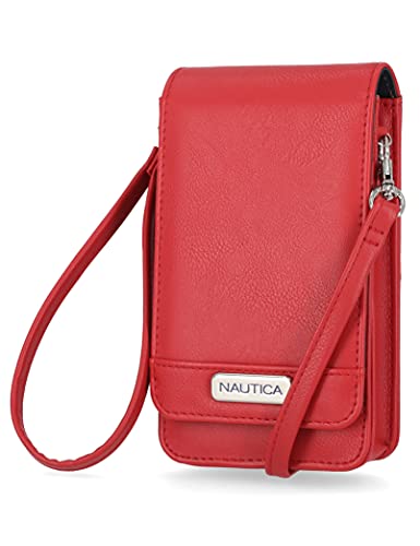 Nautica Catalina RFID Women’s Crossbody Bag, Vegan Leather Compact Cell Phone Shoulder Travel Purse Holder, Fuego Red