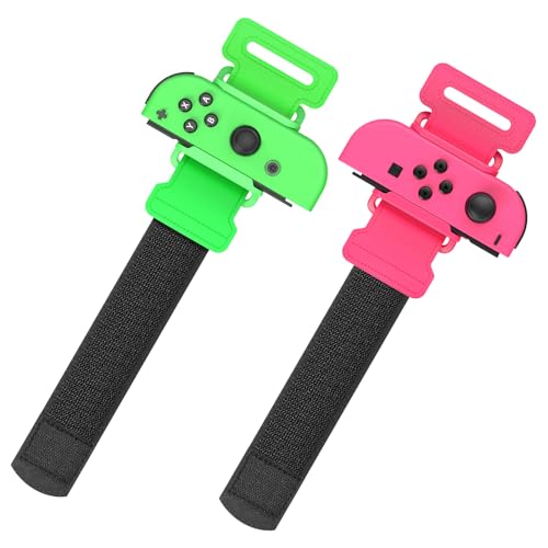 YUANHOT Upgraded Wrist Bands Compatible with Switch Dance 2024 2023 2022 2021, Adjustable Elastic Straps for Nintendo Switch & Switch OLED Controllers, 2 Pack for Kids and Adults - Pink/Green