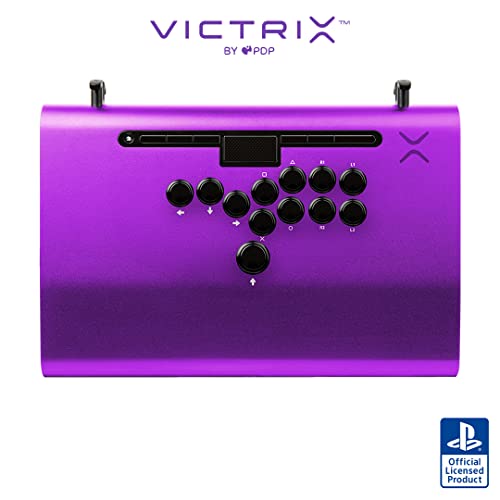 Victrix Pro FS-12 ESports Playstation Fight Stick All Button Arcade Controller for PS5, PS4, PC, 12-Button Sanwa Denshi, Ergonomic Detachable Joystick, Tournament Grade for Fighting Games (Purple)
