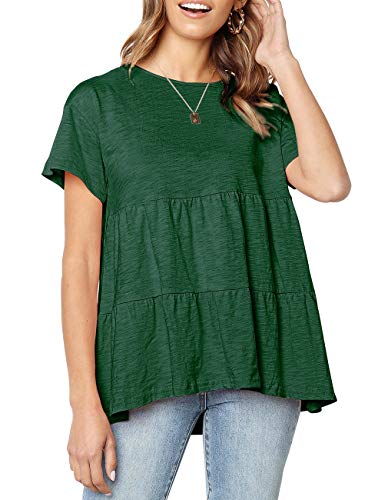 Defal Women Casual Loose Blouse Swing Shirts High Low Top Summer Beach Solid T-Shirt(XX-Large, Dark Green)