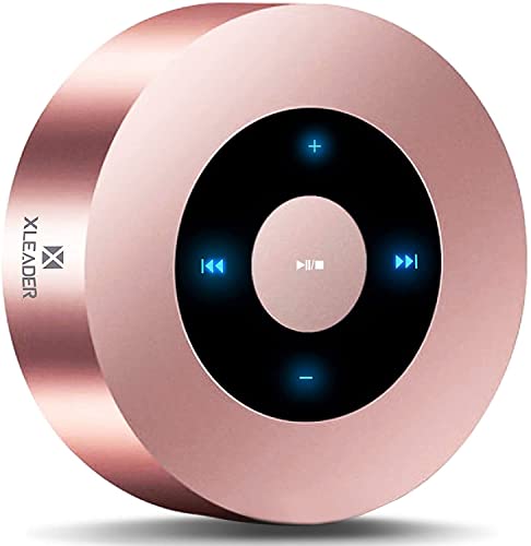 XLeader Travel Case Packed, Upgraded, Bluetooth Speaker, LED Touch Design, Small Mini Speaker, Shower Speaker, Mic/TF Card/Aux, 5W Crystal Sound, 15H Playtime, for iPhone iPad Laptops Office Rose Gold
