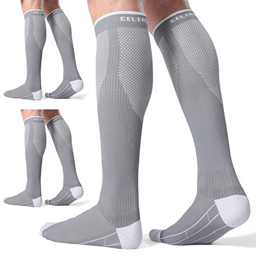 CelerSport 3 Pairs Compression Socks for Men and Women 20-30 mmHg Running Support Socks, Grey (3 Pack), Small/Medium