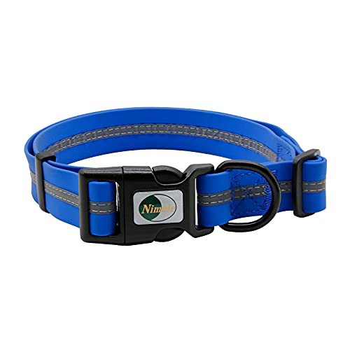 NIMBLE Dog Collar Waterproof Pet Collars Anti-Odor Durable Adjustable PVC & Polyester Soft with Reflective Cloth Stripe Basic Dog Collars S/M/L Sizes (Large (15.35”-24.8”inches), Blue)