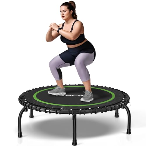 BCAN 40' Foldable Fitness Trampoline, Silent Bungees, Upgraded Arched Leg, 450LBS Weight Capacity Mini Trampoline, Stable & Quiet Exercise Rebounder for Adults Indoor/Garden Workout