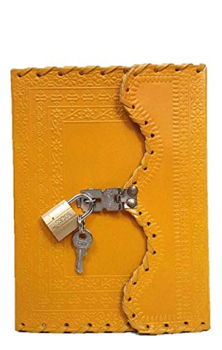 PRASTARA GENUINE Leather Cover Lock Diary 200 Pages, 5 x 7 Inches (Yellow)