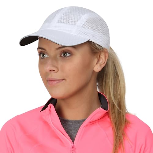 TrailHeads Women's Race Day Performance Running Cap, Lightweight & Quick Drying Mesh Sports Hat with Reflective Trim - White