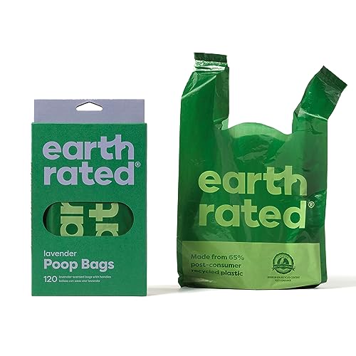 Earth Rated Dog Poop Bags with Handles, Easy Tie and Guaranteed Leakproof, Lavender Scented, 120 Handle Bags