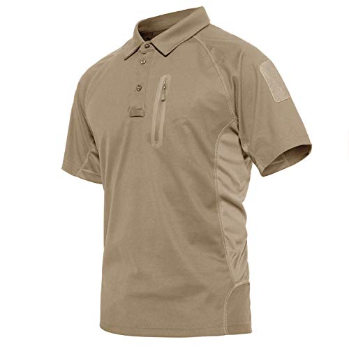 CRYSULLY Men Comfort Soft Tactical Performance Shirt Moisture Wicking Golf Polo Tee Shirt Casual Polo Tee Tops Khaki