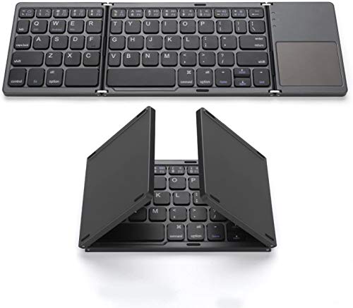 Gimibox Foldable Bluetooth Keyboard, Pocket Size Portable Mini BT Wireless Keyboard with Touchpad for Android, Windows, PC, Tablet, with Rechargeable Li-ion Battery-Dark Gray