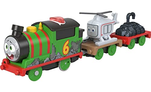 Thomas & Friends Motorized Toy Train Talking Percy Engine with Phrases & Sounds Plus Harold the Helicopter for Ages 3+ Years