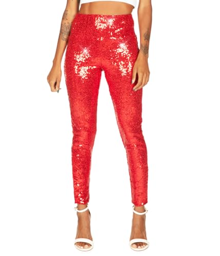 Tipsy Elves Women's Red Sequin High Waisted Leggings Size X-Large