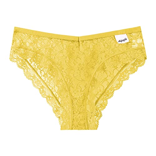 DUOWEI Underwear for Leggings No Show Women Lace Panties Mid Waist Breathable Cotton Seamless Underwear Women Full Coverage Yellow