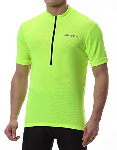 Spotti Men's Cycling Bike Jersey Short Sleeve with 3 Rear Pockets- Moisture Wicking, Breathable, Quick Dry Biking Shirt