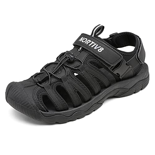 NORTIV 8 Men's Sandals, Closed Toe Athletic Sport Sandals, Mens Summer Shoes, Lightweight Trail Walking Sandals for Men Black Size 13 US SNAS222M