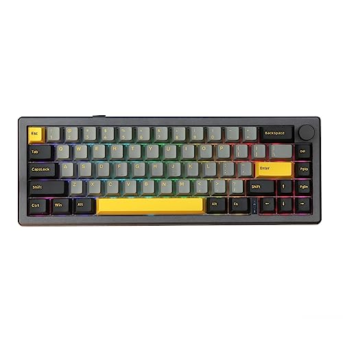EPOMAKER EK68 65% Gasket NKRO Hot Swappable 2.4Ghz/Bluetooth 5.0/USB-C Wired Mechanical Gaming Keyboard with Knob, South-Facing LED, 3000mAh Battery, RGB Backlight for Win/Mac (Gateron Pro Yellow)