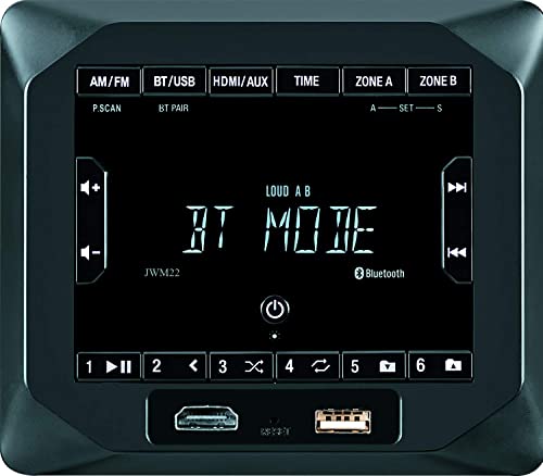 Jensen JWM22 2-Speaker Zones AM/FM|BT|HDMI|AUX Cube Wall Mount Stereo, Speaker Output 4X 6 Watt, 30 Station Presets (18FM/12AM), Receives Bluetooth Audio (A2DP) and Controls (AVRCP) from Devices