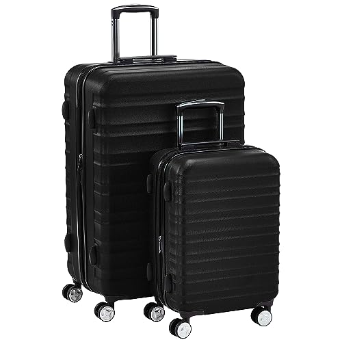 Amazon Basics 2 Piece Hardside Spinner Suitcase Luggage with Wheels, 20-Inch, 28-Inch, Black