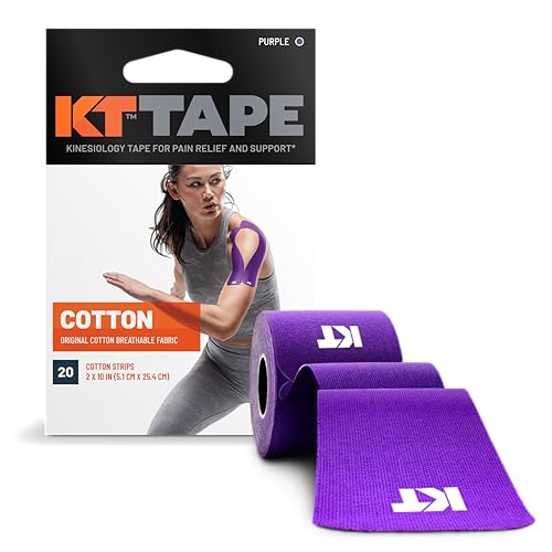 KT Tape, Original Cotton, Elastic Kinesiology Athletic Tape, 20 Count, 10” Precut Strips, Purple