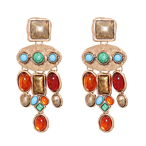 lureme Vintage Baroque Style Chandelier Drop Earrings for Women with Turquoise Red Brown Colorful Stone Dangle Earring(er006372)