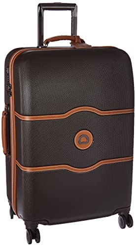 DELSEY Paris Chatelet Hard+ Hardside Luggage with Spinner Wheels, Chocolate Brown, Checked-Medium 24 Inch