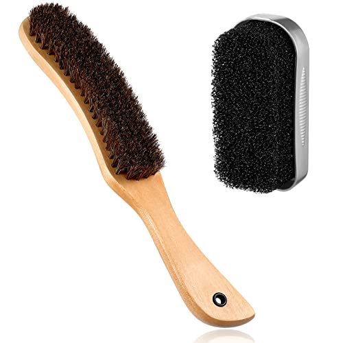 Patelai 2 Pcs Felt Brushes Felt Hat Cleaner Cowboy Hat Brush Cleaning Kit Hat Brush and Cleaning Sponge Set Horse Hair Wood Hat Brush Hat Clean Sponge Polish Felt Brushes(Wooden Color)