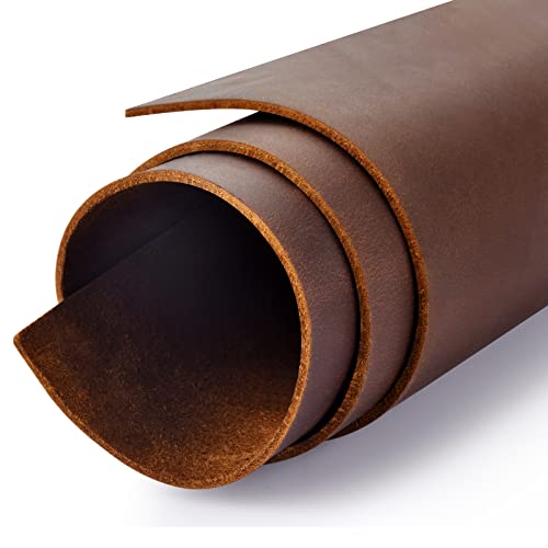 Tooling Leather Square 1.8-2.0MM Thick Genuine Top Full Grain Oil Tan Crazy Horse Cowhide Leather Sheets for Crafts Tooling Sewing Wallet Earring Hobby (Dark Brown, 8'x12')