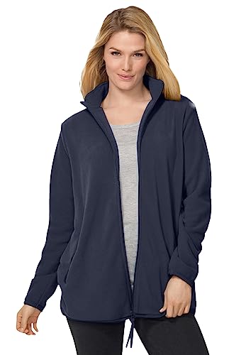 Woman Within Plus Size Zip-Front Microfleece Jacket Long Oversized Fleece - 2X, Navy Blue