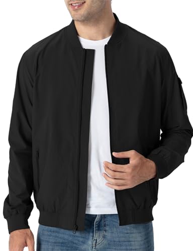 TBMPOY Men's Lightweight Bomber Jackets for Men Windproof Windbreaker Jacket Track Spring Casual Jackets Outdoor Coat Black M