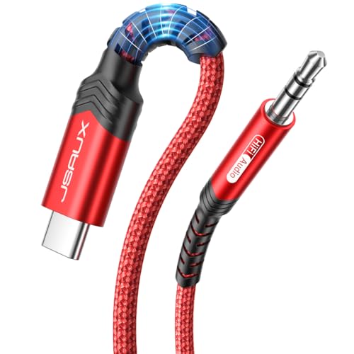 JSAUX USB C to 3.5mm Audio Aux Jack Cable Compatible with iPhone 15[3.3ft], USB Type C to 3.5mm Headphone Stereo Cord Car for iPhone 15 Pro Max 15 Plus, iPad Pro, Samsung Galaxy S24 S23 S22, Pixel-Red