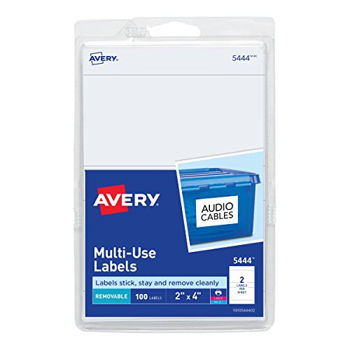 Avery Removable Print or Write 2' x 4' Labels - Great for Home Organization Projects, Pack of 100 White Labels (5444)