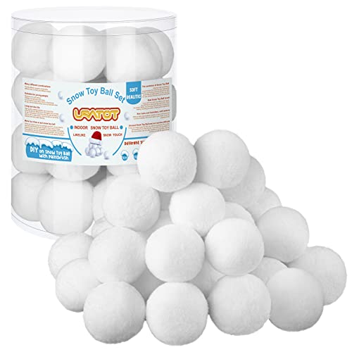 URATOT 30 Pack Snow Toy Balls for Kids Indoor, Plush Snow Fake Balls Soft Artificial Snow Fight Balls Set with Boxes for Winter Interactive Throwing Games