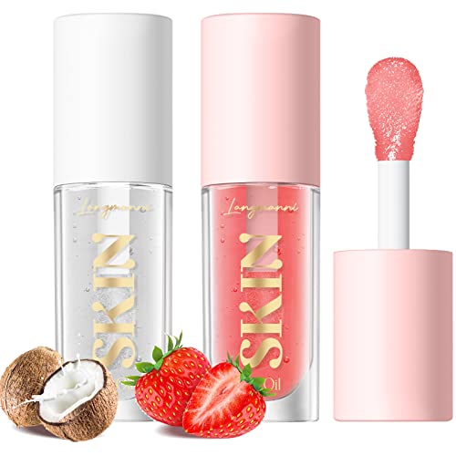 LANGMANNI Lip Oil,No-Sticky Gloss Lip Balm Lip Care,Fruit Flavoured Lip Oil For Dry Lip's Moisturizing Hydrating And Nourishing (Strawberry+Coco)