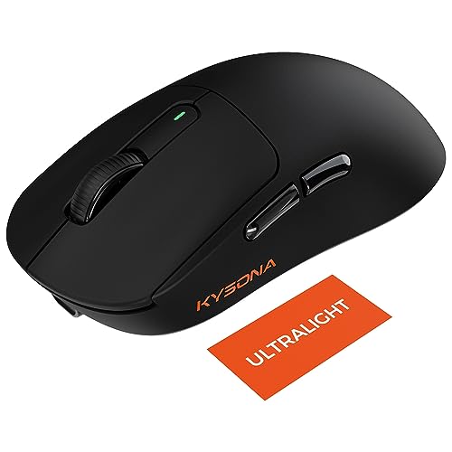 KYSONA Wireless Gaming Mouse Ultralight 55g, 3395 Lag-Free Sensor, 26K DPI, 80Hrs Long Battery Life, 6 Programmable Button for PC, 3 Modes (2.4G/Wired/BT), Win with M600, Black