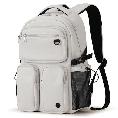 Mixi Travel Laptop Backpack, Lightweight Durable School Bookbag Men Woman 15.6' Computer Bag, Water Resistant Outdoor Hiking Backpacks With Multifunction Pockets, 17 Inch, Beige