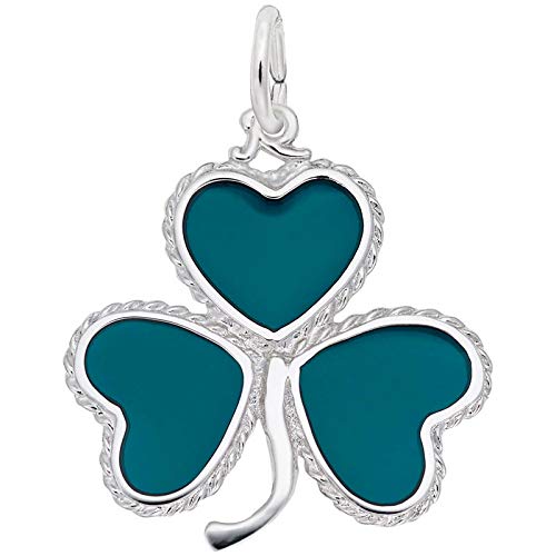 Rembrandt Charms Shamrock with Green Paint Charm, 14K White Gold