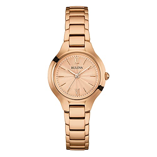 Bulova Ladies' Classic Rose Gold Stainless Steel 3-Hand Quartz Watch, Rose Gold Dial, 28mm Style: 97L151