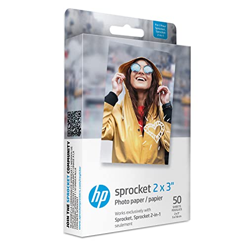 HP Sprocket 2x3' Premium Zink Sticky Back Photo Paper (50 Sheets) Compatible with HP Sprocket Photo Printers