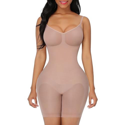 FeelinGirl Seamless Bodysuit Shapewear Butt Lifter High Waist Body Shaper under Dress Full Body Slimming With Adjustable Bra M/L