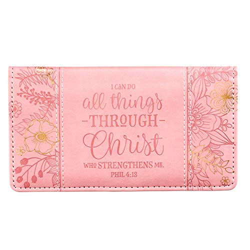 Christian Art Gifts Pink Faux Leather Checkbook Cover for Women with Inspirational Scripture