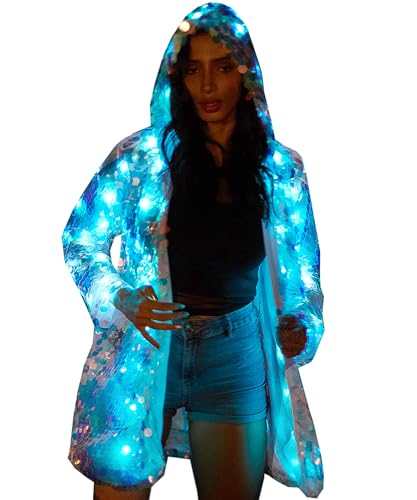 Womens Girls 15 Color LED Sequin Super Flash Jacket Light UP Rave Creative Outer Coat Stage Costume Xmas Party Fancy Dress Pink