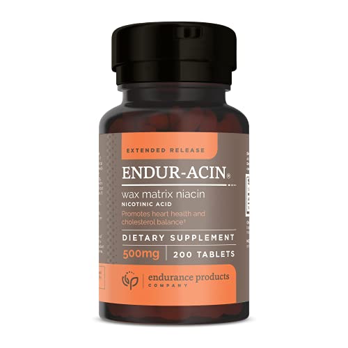 Endurance Products ENDUR-ACIN Niacin - Vitamin B3 Niacin 500mg Extended Release & Low-Flush, 200 Tablets - Supports Cholesterol Balance & Heart Health