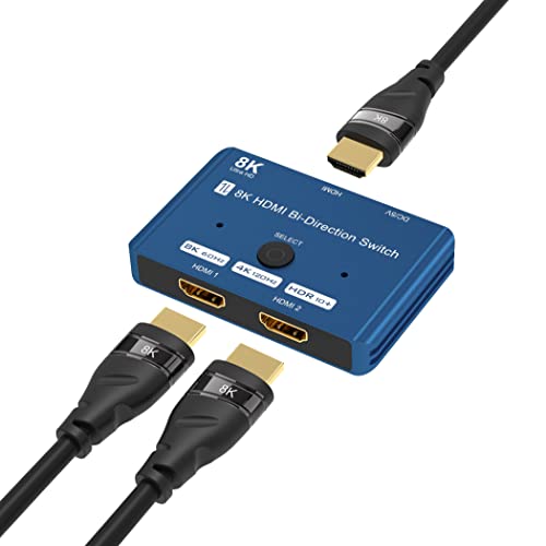 CABLEDECONN HDMI 2.1 Switch 8K Bi-Directional Splitter 8K@60Hz 4K@120Hz 1440p@165Hz 1080P@240Hz 1in 2out 2in 1out High Speed 48Gbps eARC Converter Compatible with Xbox X PS5 Blue ¡­