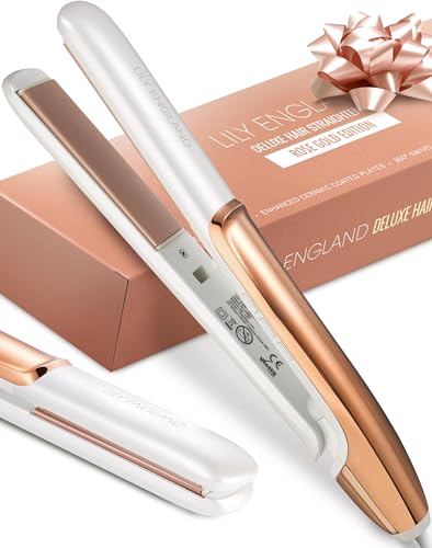 Hair Straightener and Curler, Adjustable Temperature, Dual Voltage 1 Inch Ceramic Rose Gold Flat Iron, Hair Straightener Curling Iron in One by Lily England