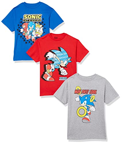 SEGA boys Sonic the Hedgehog 3-pack Tee Bundle, Sonic, Tails, Knuckle T Shirt, Red Heather Grey Royal, 5 6 US