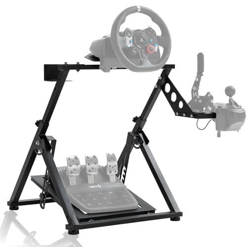 Hottoby Foldable Racing Simulator Cockpit Stand No Assembly Required Shifter Upgrade Fits for Logitech/Thrustmaster G29 G920 G923 T300 Adjustable No Steering Wheel,Pedals & Handbrake