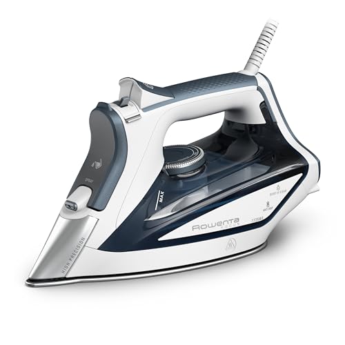 Rowenta, Iron, Focus Stainless Steel Soleplate Steam Iron for Clothes, 400 Microsteam Holes, Powerful steam blast, Leakproof, Lighweight, 1725 Watts, Ironing, Blue Clothes Iron, DW5280