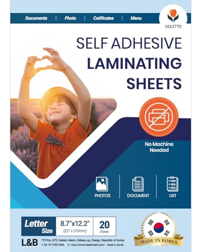 Self Stick Laminating Sheets 8.5 x 11 Inches, 4mil, Pack of 20, No Heat, No Machine, Peel and Stick Laminating Sheets, Self Adhesive Contact Paper, Self Sealing Clear Vinyl Stickers by VIOLLETO