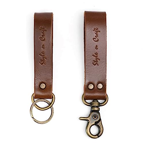 Style N Craft Snap Loop and Key Ring Combo, Full-Grain Leather Key Ring and Snap Loop Set, Dark Tan (98203)