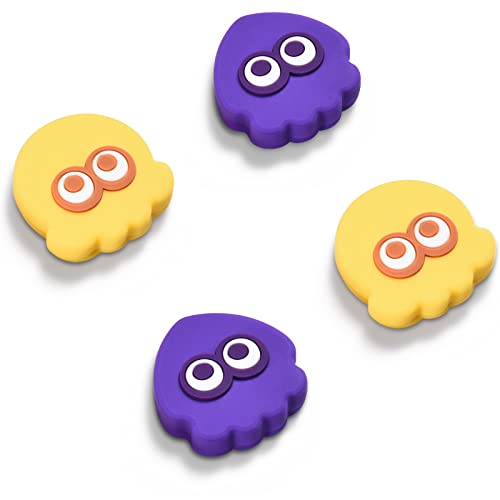 Switch Thumb Grips Joystick Caps Compatible with Nintendo Switch/OLED/Lite Controller, FUNLAB Cute Silicone Analog Stick Cover, 4PCS - Yellow & Purple, Octopus & Squid