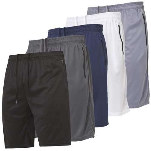 Ultra Performance Mens 5 Pack Athletic Running Shorts, Basketball Gym Workout Shorts for Men with Zippered Pockets